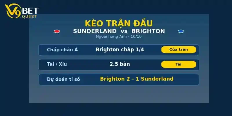 Soi kèo Sunderland vs Brighton 2 Kèo trận đấu Sunderland vs Brighton